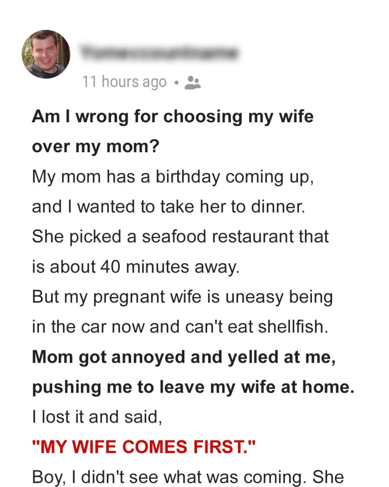 Woman Insists Her Son Leaves His Pregnant Wife at Home for Her Birthday, but He Responds, ‘My Wife Comes First’