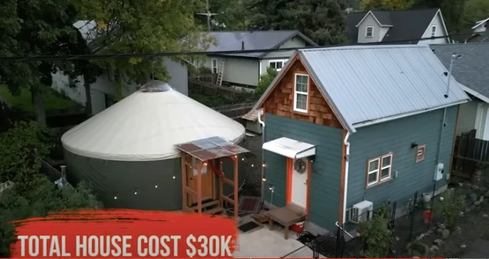 Single mom builds $30K tiny home with spacious whimsical yurt