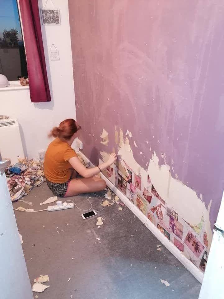 Girl decided to repair her room on her own and tore off the wallpaper. Her parents were stunned!