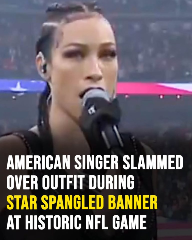 Singer slammed over outfit during US national anthem at first-ever NFL game in Spain