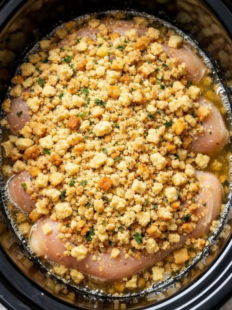 4-Ingredient Slow Cooker Chicken with Stuffing — Comfort Food Made Effortless (One Pot, Zero Stress!)