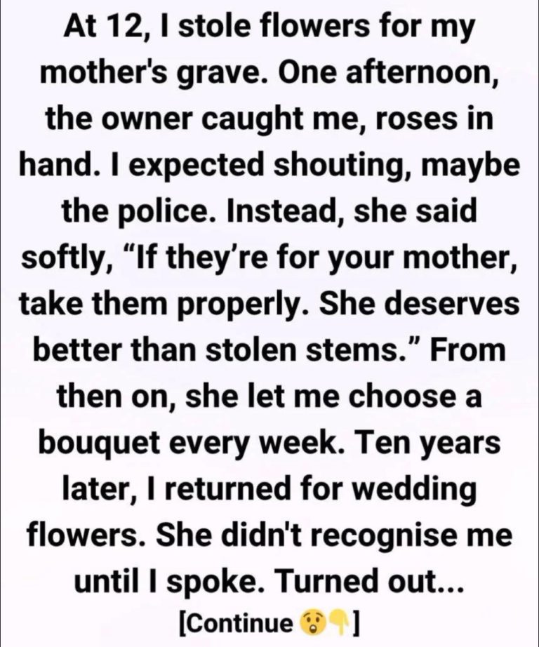 At 12, I stole flowers to place on my mother’s grave — a decade later, I came back as a bride and the florist told me a secret I never expected.