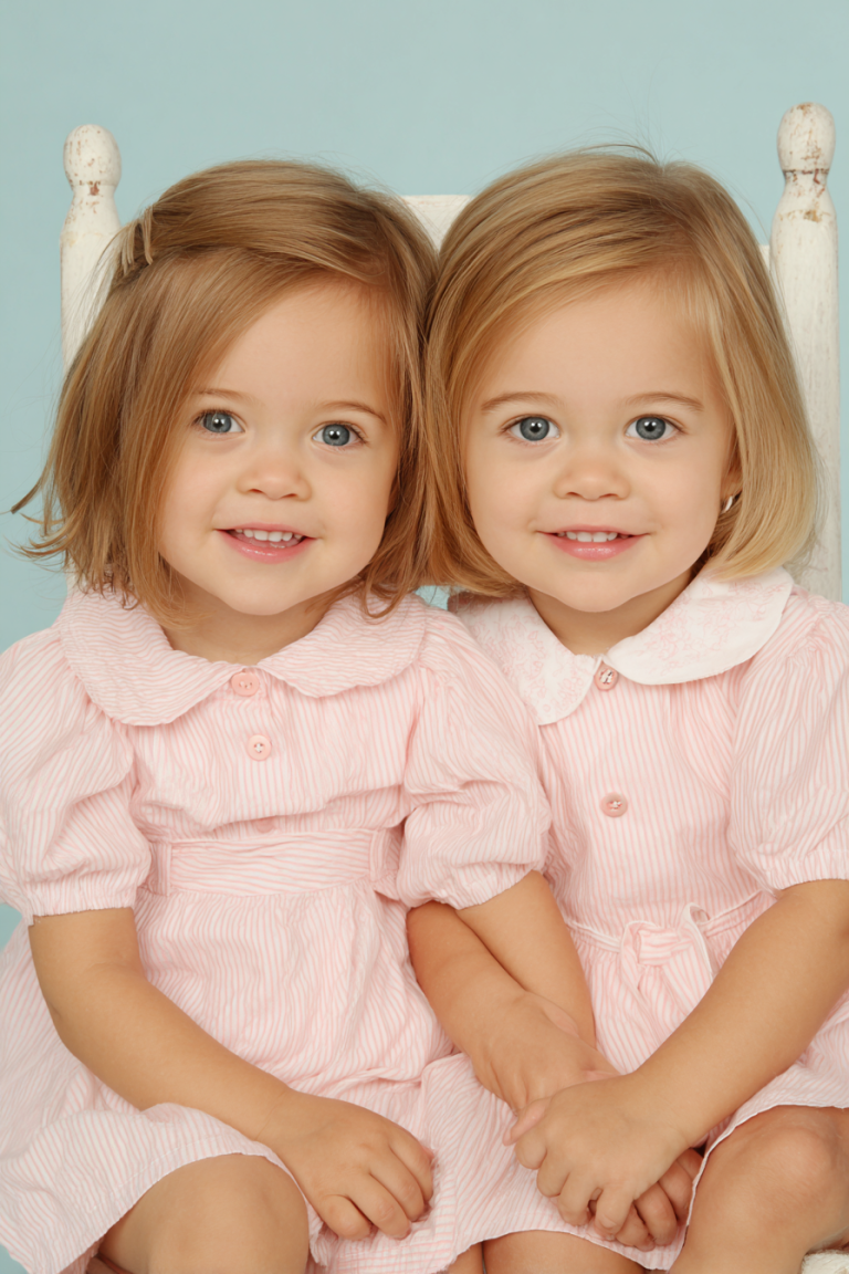 Young woman puts both babies inside the fir…